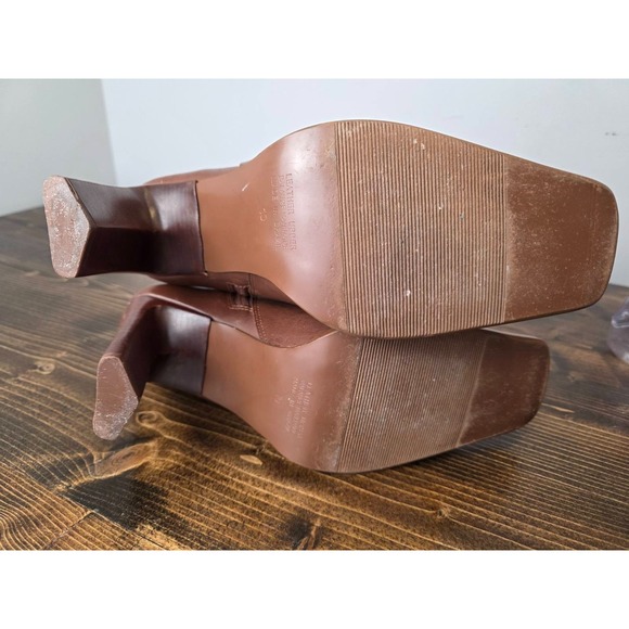 Vintage Bruno Valenti Boots 90s Size 10 Brown Leather Square Toe Shoes Heels - Picture 16 of 16